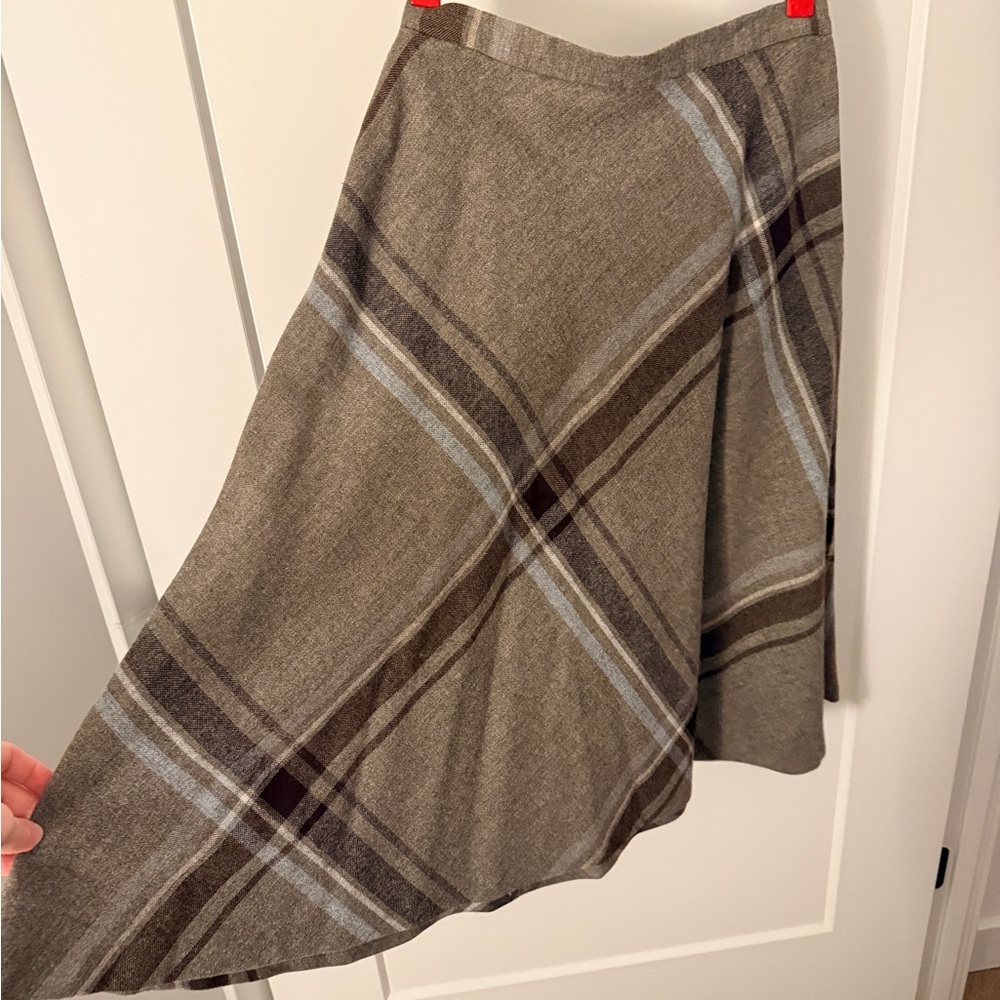 Amy's Closet Asymmetrical Skirt in Brown and Gray Plaid